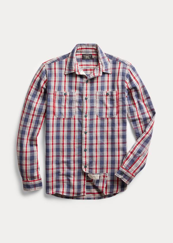 Camisas De Trabajo Ralph Lauren Hombre Azules / Rojos - Plaid Twill - YOAZK3649